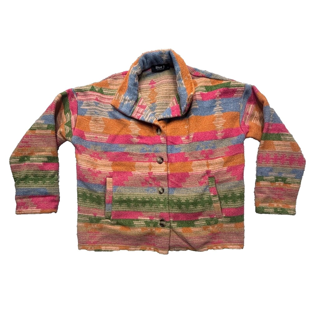 Womens Southwest Print Sweater Jacket Blue B Size S Orange Turquoise Dress Jkt